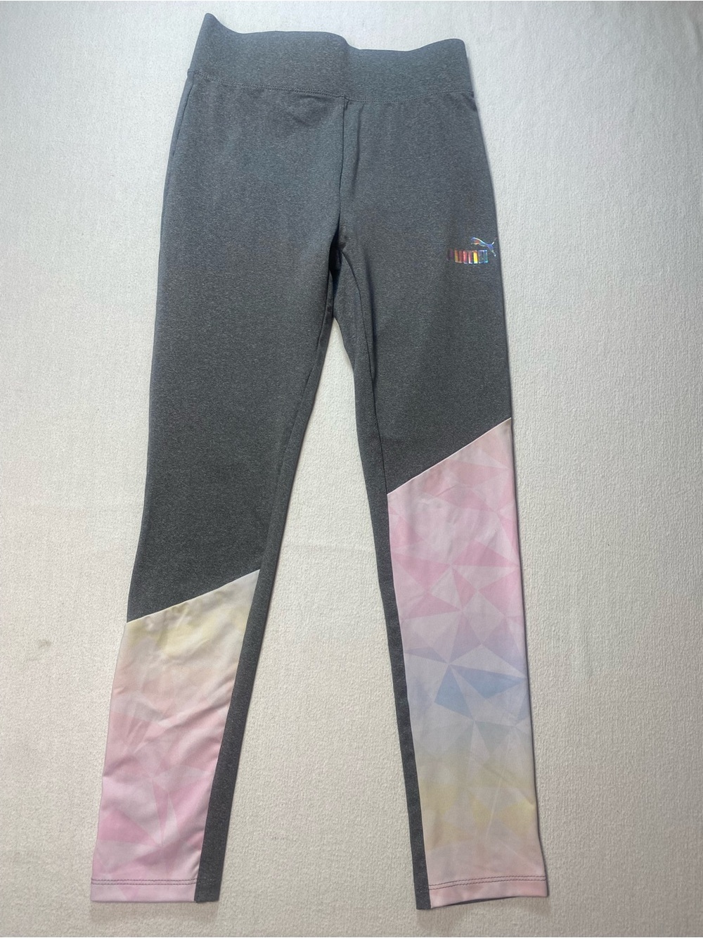 Puma Girls Charcoal Gray Leggings with Pastel Pink Panels